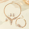 Leaf Alloy Crystal Rhinestone Pendant Necklace & Stud Earring & Chain Bracelets & Rings Sets FS-WGADEF8-01-1