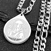 Teardrop with Father St. Benedict Pattern 304 Stainless Steel Pendant Necklaces for Men Women NJEW-K283-19P-1