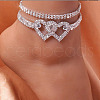 2Pcs Double Heart Alloy with Crystal Rhinestone Anklets FS-WG0FD50-05-1