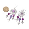 Woven Web/Net with Cross & Skull Synthetic Turquoise Dangle Earrings EJEW-JE05865-02-3