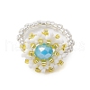 Flower Glass Seed Beaded Stretch Rings for Women RJEW-MZ00022-02-1