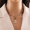 304 Stainless Steel Enamel Rectangle Pendant Double Layer Necklaces STAS-Z105-06G-1