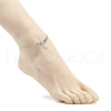 304 Stainless Steel Smiling Face Charm Anklet with Round Natural White Jade Beads for Women AJEW-AN00498-03-3