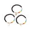 3Pcs 3 Colors Natural Lava Rock Beads Stretch Bracelets BJEW-JB11595-2