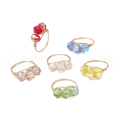 Transparent Electroplate Glass Beads with Eco-Friendly Copper Wire Rings RJEW-JR00877-1