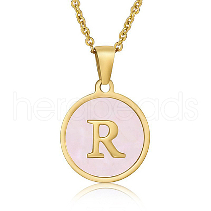 Natural Shell Initial Letter Pendant Necklace LE4192-14-1