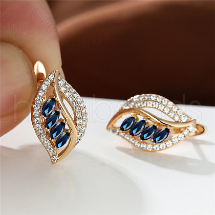 Leaf Brass Micro Pave Cubic Zirconia Hoop Earrings WG08CC9-06-1