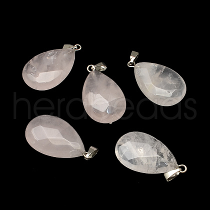 Faceted Flat Teardrop Natural Rose Quartz Pendants G-R312-15-1
