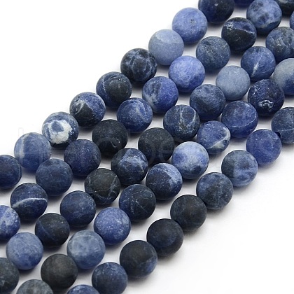 Frosted Natural Sodalite Round Bead Strands G-M064-6mm-01-1