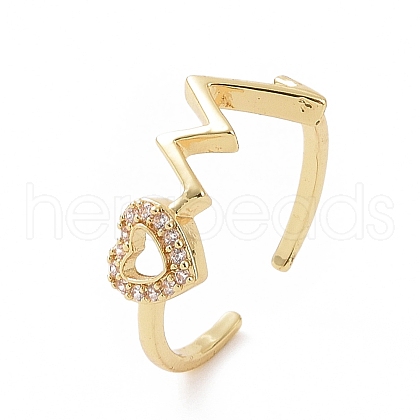 Clear Cubic Zirconia Heart Beat Open Cuff Ring RJEW-G283-12G-1