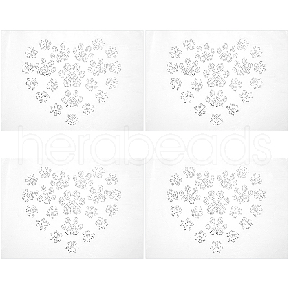 Heart with Paw Print Glass Hotfix Rhinestone FIND-WH0420-127-1