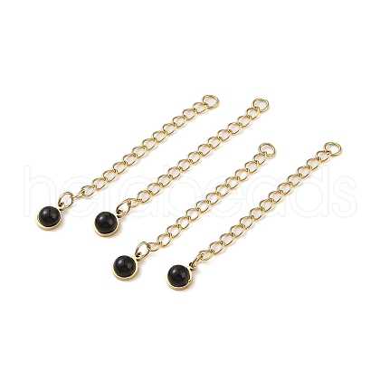 Ion Plating(IP) 316 Surgical Stainless Steel Curb Chain Extender with Natural Black Agate Round Charm STAS-A097-01G-06-1