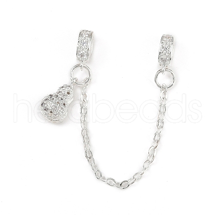 Brass Pave Clear Cubic Zirconia European Safety Chains with Charms KK-L236-15D-S-1