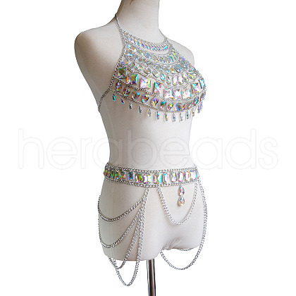 Clear AB Acrylic Alloy Tassel Chain Sexy Suit Body Chains for Beach Party FS-WGA6328-02-1