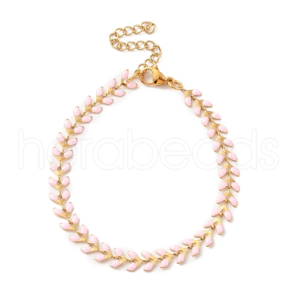 Enamel Ear of Wheat Link Chains Bracelet BJEW-P271-02G-03-1