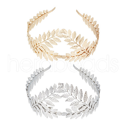 GOMAKERER 2Pcs 2 Colors Crown & Leaf Alloy Hair Bands OHAR-GO0001-11-1