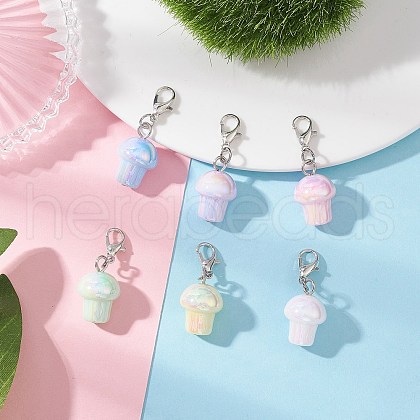 UV Plating Acrylic Mushroom Pendant Decorations HJEW-JM03393-1