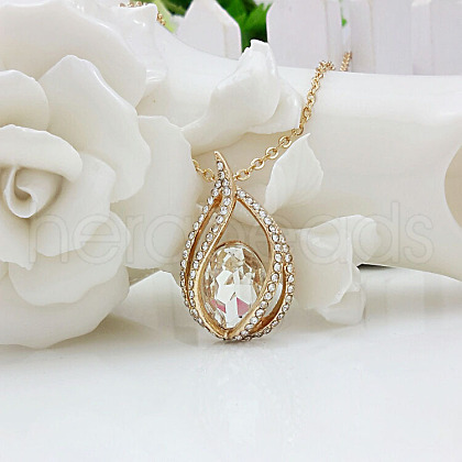 Teardrop Alloy Crystal Rhinestone & Glass Pendant Necklaces for Women FS-WGA4344-05-1