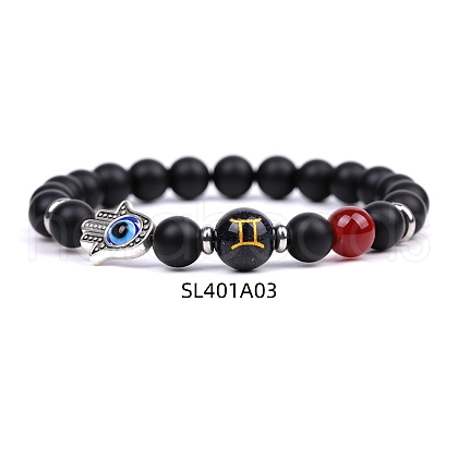 Natural Dyed & Heated Black Agate & Carnelian Stretch Bracelets PW-WG62314-01-1
