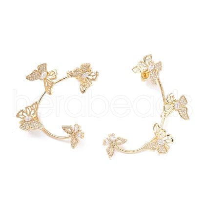 Cubic Zirconia Butterfly Wrapped Stud Earrings EJEW-I263-08G-1
