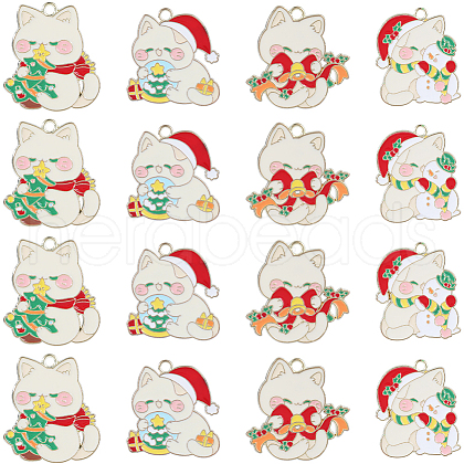 SUNNYCLUE 16Pcs 4 Styles Christmas Theme Alloy Enamel Pendants ENAM-SC0005-35-1