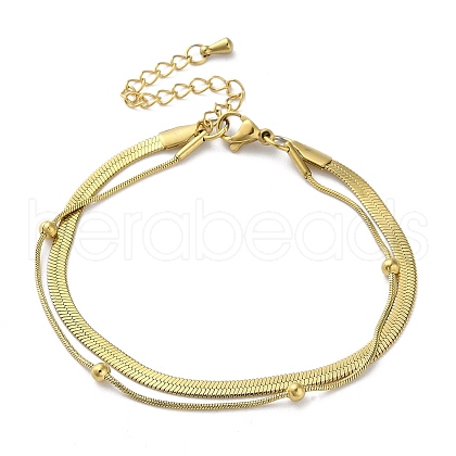 304 Stainless Steel Snake Chain & Herringbone Chain Multi-Strand Bracelets for Women BJEW-G712-03G-1