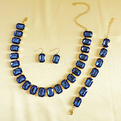 Alloy & Glass Rectangle Link Chain Necklaces & Bracelet & Dangle Earrings Sets FS-WGC2D75-06-1
