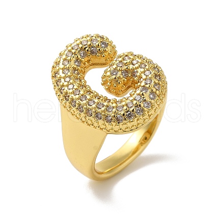 Letter Brass Micro Pave Clear Cubic Zirconia Open Cuff Ring for Women RJEW-N046-03G-G-1