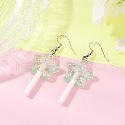 Star Resin Imitation Lollipop Dangle Earrings EJEW-JE06358-02-1