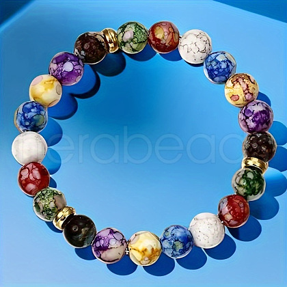 7 Chakra Energy Resin Round Beaded Stretch Bracelets WG95177-01-1