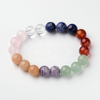 Natural Mixed Stone Round Bead Stretch Bracelets BJEW-L594-C01-1