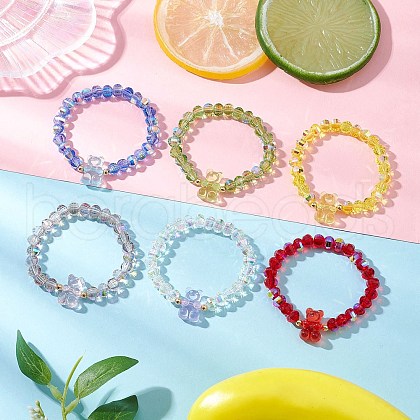 6Pcs 6 Colors Electroplate Glass Beaded Stretch Bracelets for Women BJEW-JB11706-1