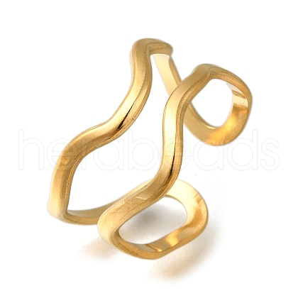 Wave 304 Stainless Steel Open Cuff Ring for Women RJEW-F161-02G-14-1