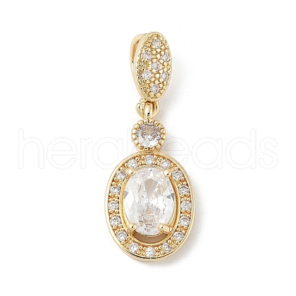 Oval Brass Micro Pave Cubic Zirconia Pendants KK-M326-15G-1
