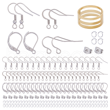 SUNNYCLUE 110Pcs 4 Style 304 Stainless Steel Earring Hooks & Leverback Earring Findings DIY-SC0024-14-1