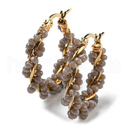 Glass Beaded Twisted Hoop Earrings EJEW-M196-C01-G-03-1