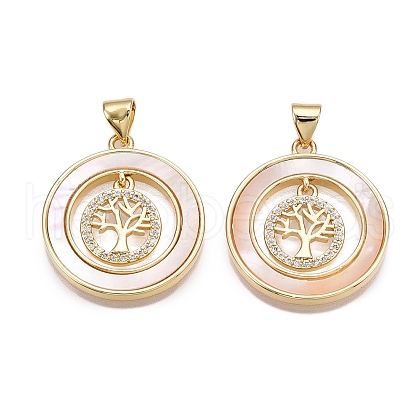 Brass Micro Pave Clear Cubic Zirconia Pendants KK-N254-189G-1