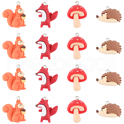 SUNNYCLUE 24Pcs 4 Styles Autumn Opaque Animal Resin Cabochons RESI-SC0002-87-1