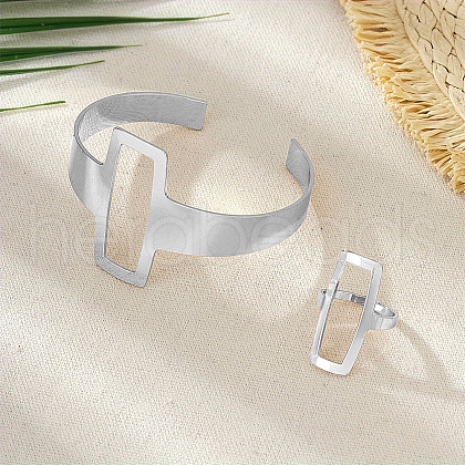 Hollow Out Rectangle Alloy Cuff Bangles & Cuff Rings Sets FS-WGBB0BE-01-1