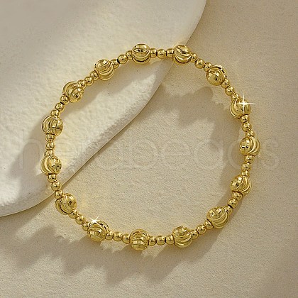 Brass Round Beaded Stretch Bracelets for Women Men BJEW-Z129-01G-1