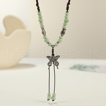 Ethnic Style Butterfly Alloy & Porcelain Beads Pendant Long Necklaces for Women FS-WG12891-10-1