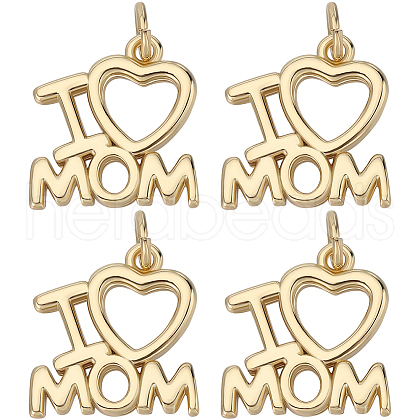 Beebeecraft 8Pcs Mother's Day Rack Plating Brass Charms KK-BBC0013-94-1