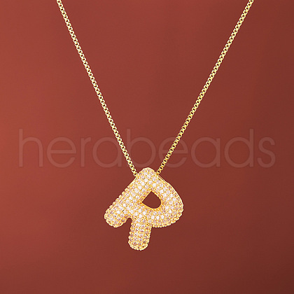Brass Micro Pave Clear Cubic Zirconia Initial Pendant Necklaces for Women FS-WGDC51D-18-1