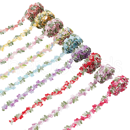 WADORN 9 Yards 9 Colors Flower Polyester Embroidery Lace Ribbon OCOR-WR0001-50-1