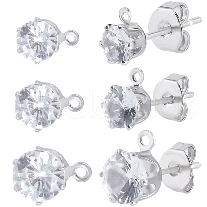 Beebeecraft 30Pcs 3 Styles Clear Cubic Zirconia Stud Earring Findings EJEW-BBC0001-28-1