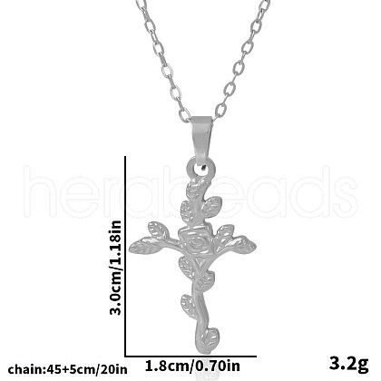 Stainless Steel Rose Flower Cross Pendant Necklaces for Women VU6058-1-1