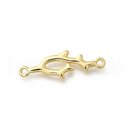 Brass Shark Outline Connector Charms KK-P295-30G-1