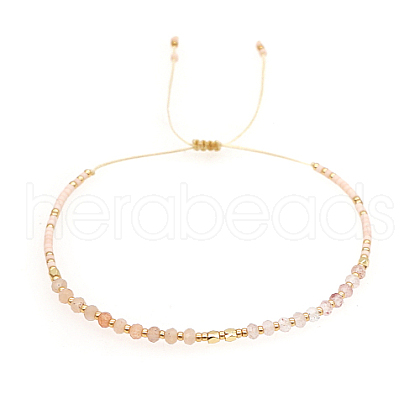 Natural Sunstone & Glass Seed Braided Bead Bracelets HR1333-7-1