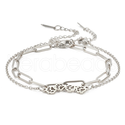 Tarnish Resistant 304 Stainless Steel Paperclip Chains & Cable Chain Bracelet Sets AJEW-U005-05C-P-1