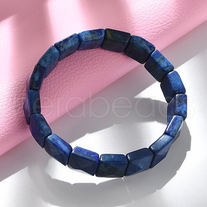 Sqaure Natural Lapis Lazuli Beads Stretch Bracelets for Women Men BJEW-C097-06M-1